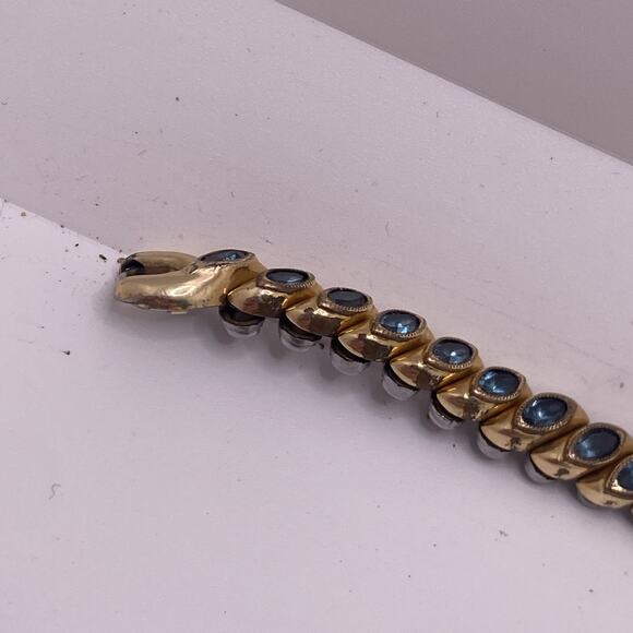 Art Deco Womens Gold Plate Blue Stones Rare Vintage Antique Watch Band main image 7